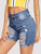 Distressed Rolled Hem Denim Cycling Shorts