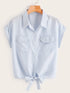 Striped Knot Hem Blouse