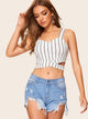 Crisscross Waist Striped Crop Top
