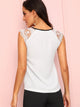 Guipure Lace Shoulder Contrast Bow Top