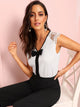 Guipure Lace Shoulder Contrast Bow Top
