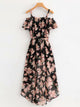 Self Tie Floral Print Tulip Hem Chiffon Dress