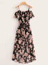 Self Tie Floral Print Tulip Hem Chiffon Dress