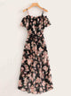 Self Tie Floral Print Tulip Hem Chiffon Dress