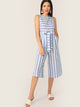 Slant Pocket Sleeveless Striped Belted Jumpsuit