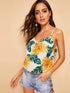 Double V-neck Tropical Print Cami Top