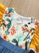 Toddler Girls Contrast Denim Floral Print Babydoll Dress