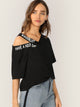 Asymmetrical Neck Letter Print Tee