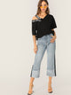 Asymmetrical Neck Letter Print Tee