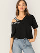 Asymmetrical Neck Letter Print Tee