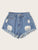 Ripped Detail Raw Hem Denim Shorts