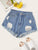 Ripped Detail Raw Hem Denim Shorts