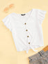 Ruffle Armhole Knot Hem Rib-knit Tee