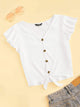 Ruffle Armhole Knot Hem Rib-knit Tee