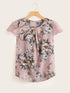 Contrast Lace Cuff Floral Print Blouse