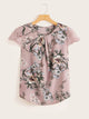 Contrast Lace Cuff Floral Print Blouse