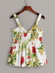 Floral Print Tie Front Shirred Back Cami Top