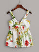 Floral Print Tie Front Shirred Back Cami Top