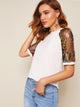 Embroidery Mesh Sleeve Top