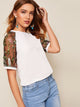 Embroidery Mesh Sleeve Top