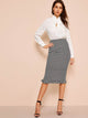 Ruffle Hem Bodycon Houndstooth Skirt