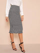 Ruffle Hem Bodycon Houndstooth Skirt