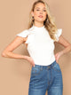 Mock Neck Ruffle Armhole Slim Fitted Bodysuit