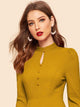 Keyhole Neck Covered Button Detail Dress