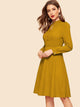 Keyhole Neck Covered Button Detail Dress