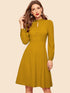 Keyhole Neck Covered Button Detail Dress