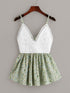 Contrast Lace Calico Print Cami Top