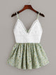 Contrast Lace Calico Print Cami Top