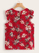 Allover Botanical Print Ruffle Trim Top