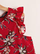 Allover Botanical Print Ruffle Trim Top