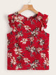 Allover Botanical Print Ruffle Trim Top