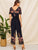 Double V Neck Floral Belted Jumpsuit