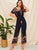 Double V Neck Floral Belted Jumpsuit