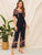 Double V Neck Floral Belted Jumpsuit
