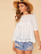 Scallop Hem Schiffy Eyelet Smock Blouse