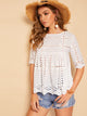 Scallop Hem Schiffy Eyelet Smock Blouse