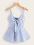 Striped Tie Front Shirred Back Cami Top