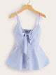 Striped Tie Front Shirred Back Cami Top