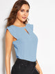 V-cut Neck Layer Cuff Keyhole Back Blouse