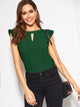 V-cut Neck Layer Cuff Keyhole Back Blouse