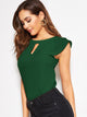 V-cut Neck Layer Cuff Keyhole Back Blouse