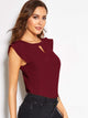V-cut Neck Layer Cuff Keyhole Back Blouse