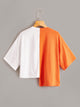 Mixed Print Two Tone Asymmetrical Neon Tee