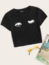 Wink Eyes Print Crop Tee
