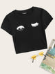 Wink Eyes Print Crop Tee