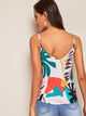 Double V-neck Tropical Print Cami Top